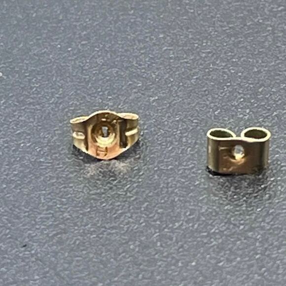 Vintage 14k Yellow Gold  Apple Green Chrysoprase Cabochon Stud small Earrings - Picture 11 of 12